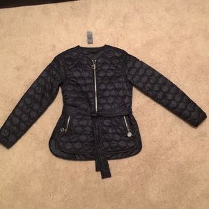 Ann Taylor quilted navy tie waist jacket xs p